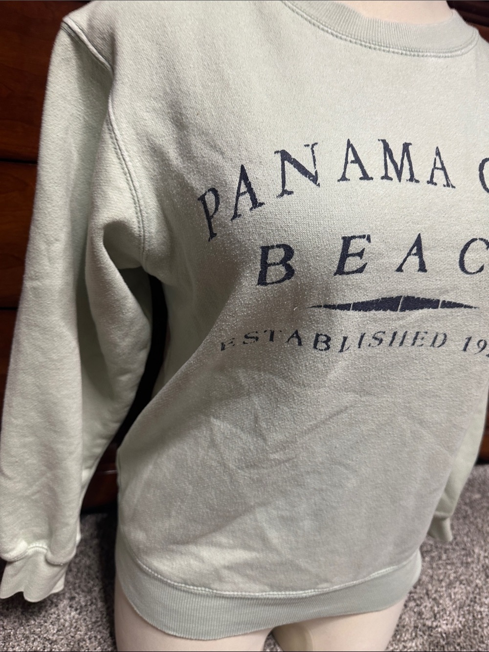 Panama City Beach Light Sage Crewneck Sweatshirt with Navy Print - Picture 2 of 6